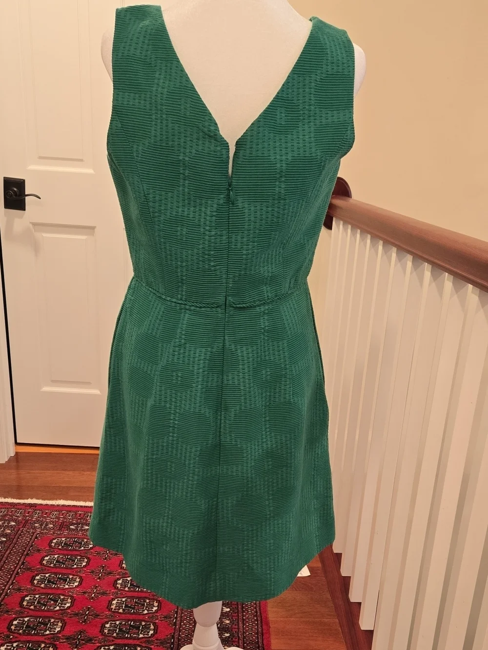 J. Crew Green Textured V-Neck Midi Dress
